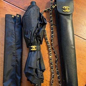 CHANEL caviar leather Umbrella set excellent shape